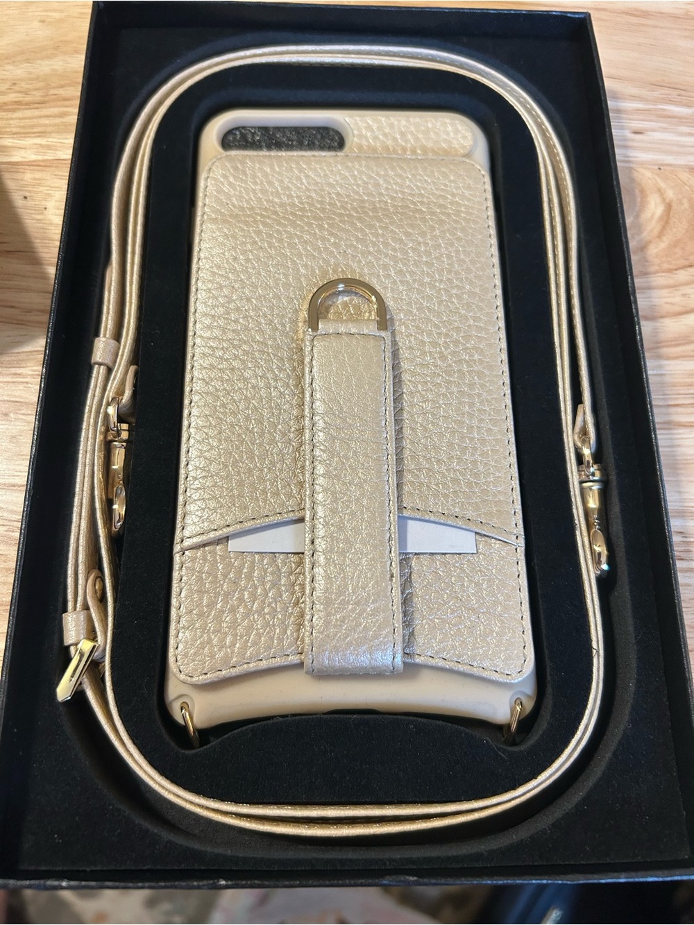 Gold Crossbody Leather Phone Case with Strap